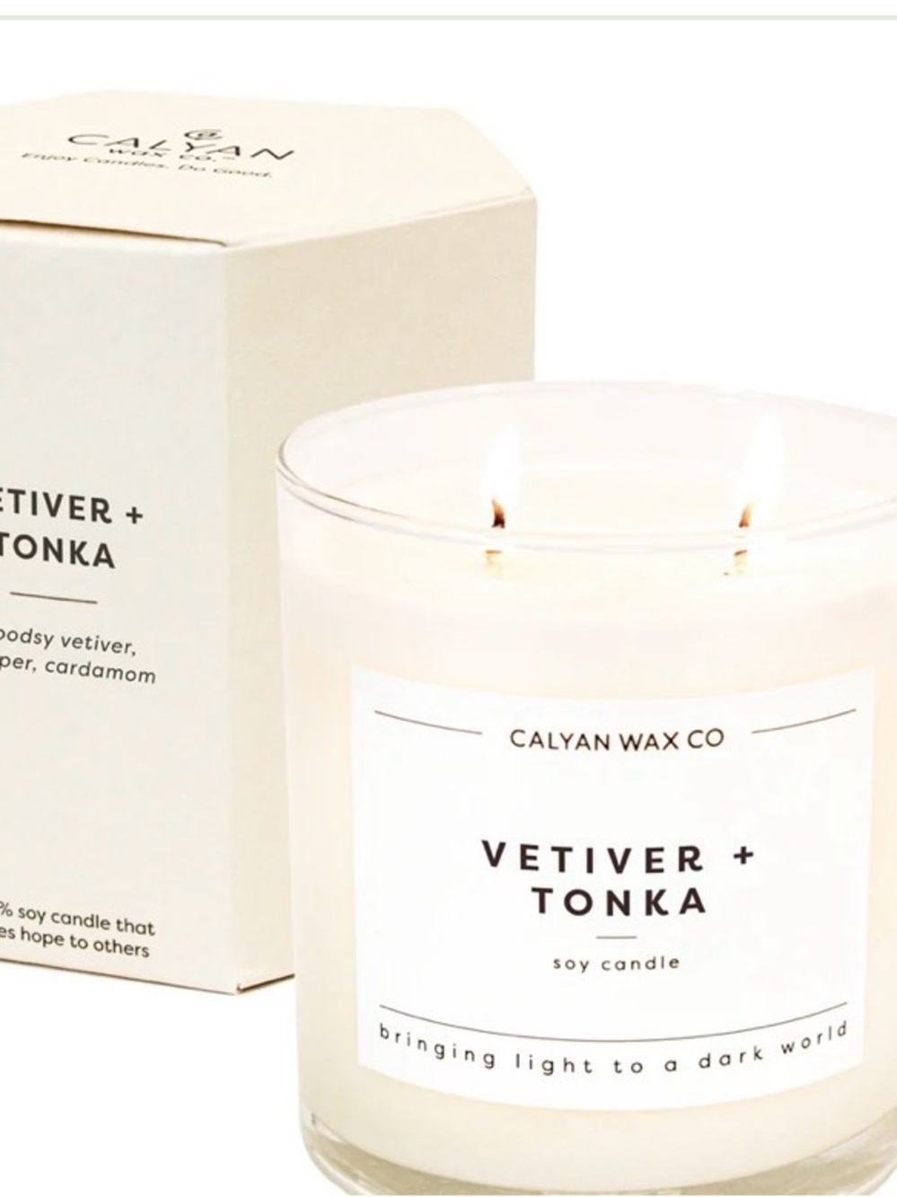 NIB Vetiver + Tonka Soy Candle Double Wick Calyan Wax Co 8.8oz 37hrs burn time